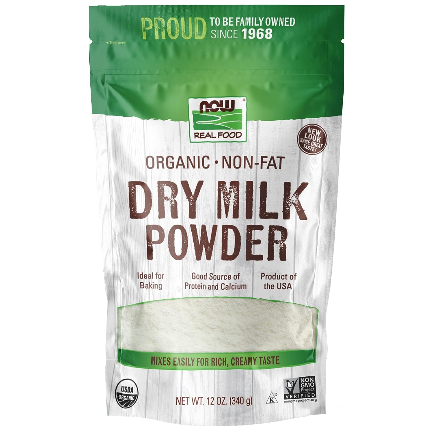 260103022142978_1 NOW Natural Foods, Organic Non-Fat Dry Milk Powder with Protein and Calcium, Product of the USA, 12-Ounce (Packaging May Vary) (Pack of 2) - Image 1